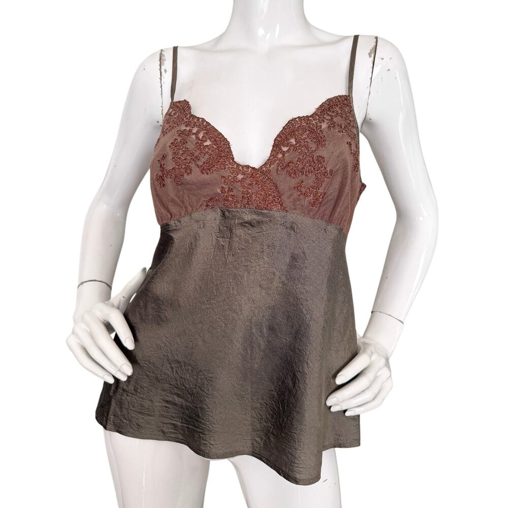Dosa Camisole Tank Top Iridescent Silk Lace Spaghetti Strap Vintage 3 Medium